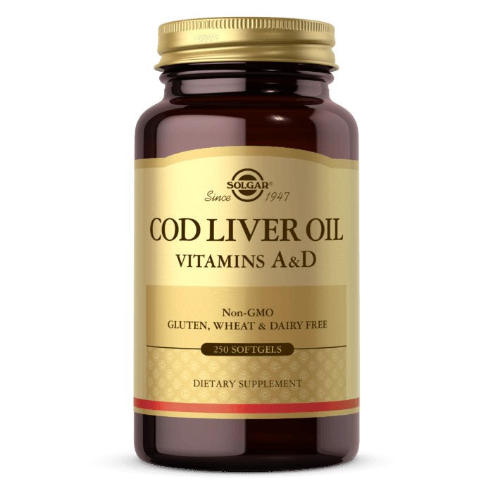 SOLGAR menkių kepenų aliejus (vitaminai A ir D) – 250 kapsulių