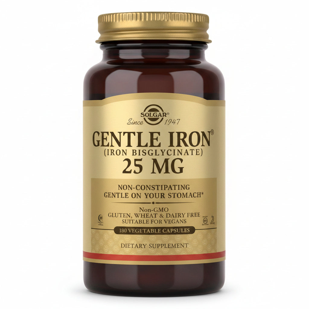 SOLGAR Gentle Iron 25 mg - Łagodny związek żelaza - diglicynian żelaza (180 kaps.)