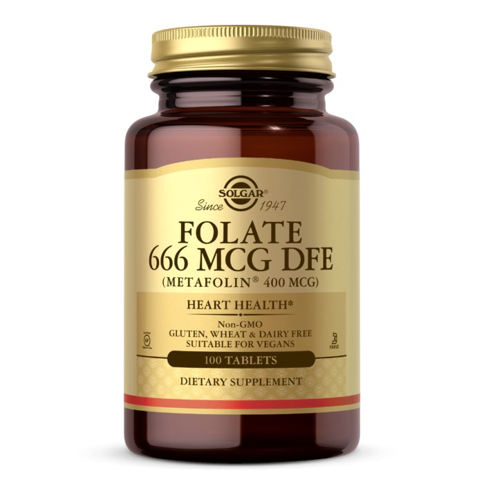 SOLGAR folatas 666 mcg DFE (Metafolin® 400 mcg) – 100 tablečių