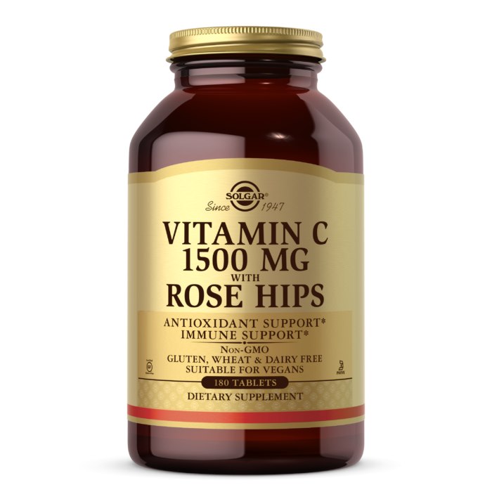SOLGAR Vitamin C 1500 mg with Rose Hips - Witamina C 1500 mg z dziką różą (180 tabl.)