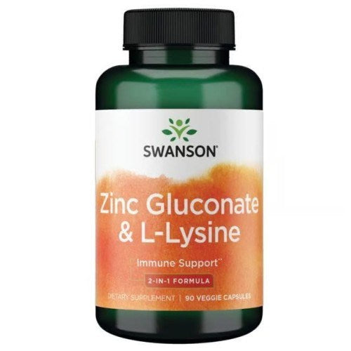 SWANSON cinko gliukonatas + L-lizinas – 90 kapsulių