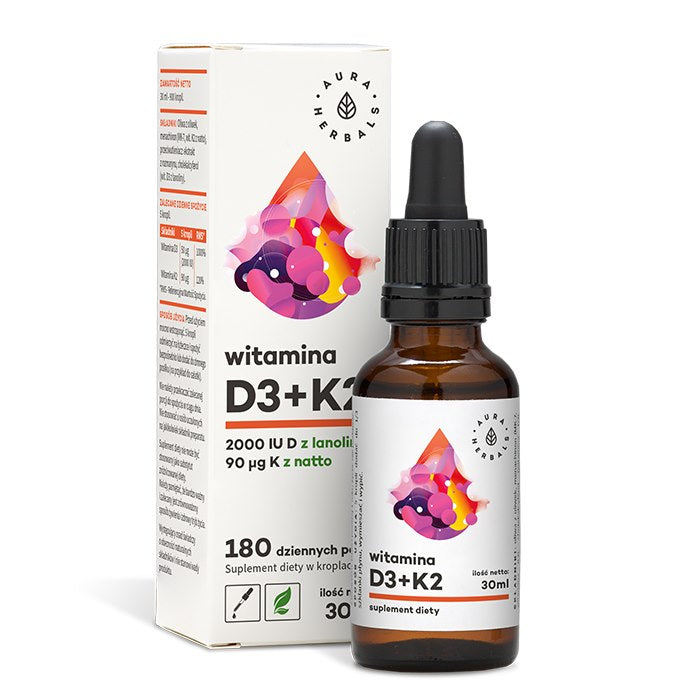 Aura Herbals vitamino D3 2000 TV + K2mk7 - 30 ml lašai