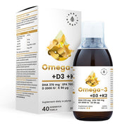 Aura Herbals Omega-3 + Vitaminas D3 2000 TV + K2 MK-7 - 200 ml skysčio