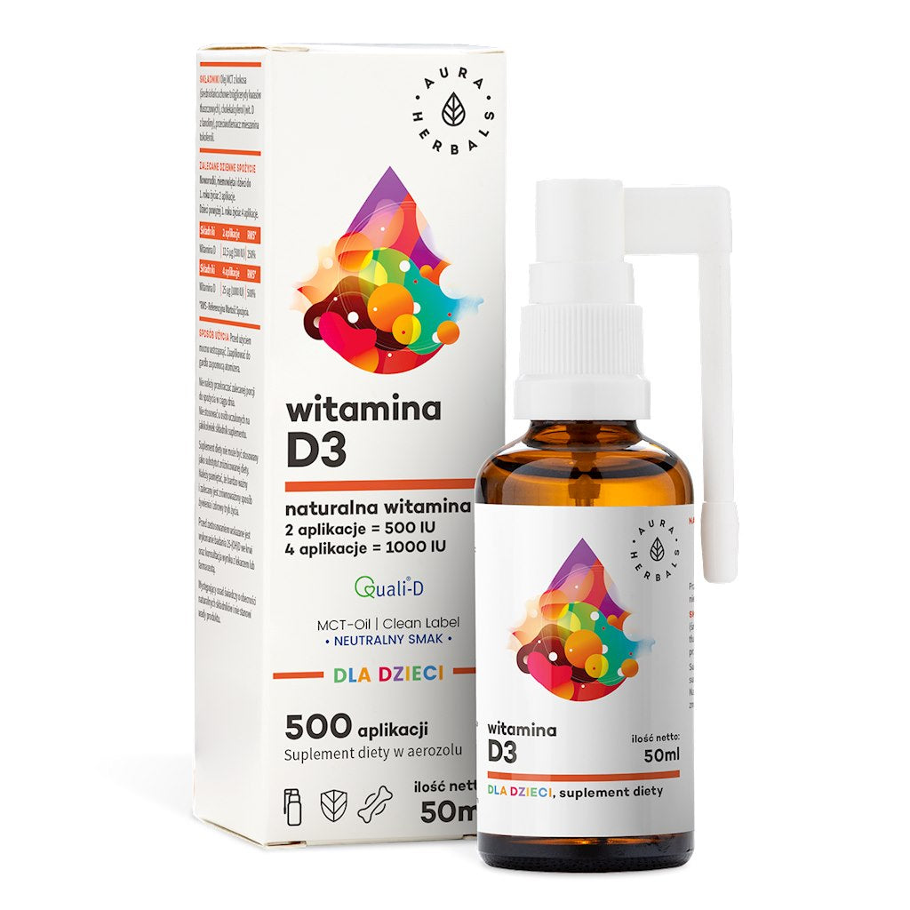 Aura Herbals vitamino D3 vaikams MCT - 50 ml purškiklis
