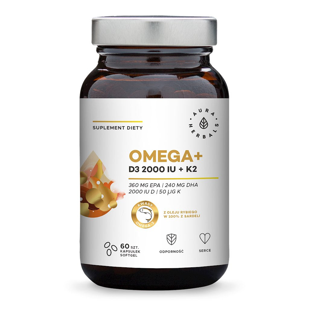 AURA HERBALS Omega+ Witamina D3 2000 IU /cholekalcyferol/ 50 mcg + K2 MK-7 (60 kaps.)
