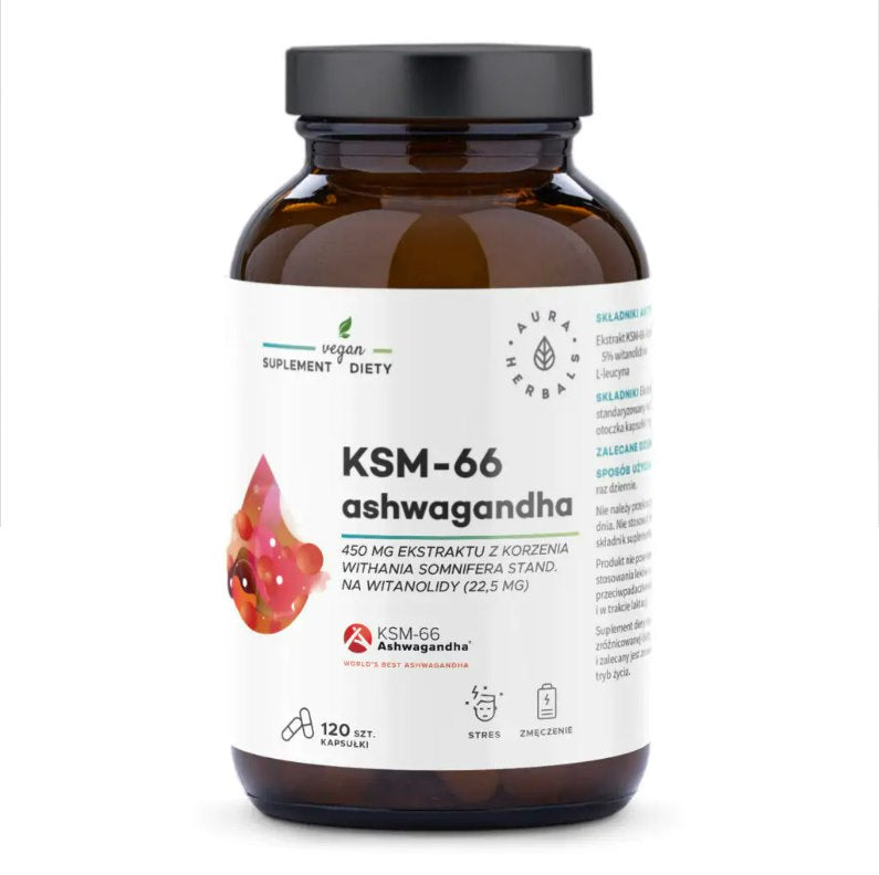 Aura Herbals Ašvaganda KSM-66 450 mg - 120 kapsulių