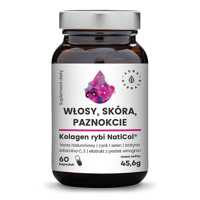 AURA HERBALS Kolagen Rybi NatiCol 800 mg - Włosy, Skóra, Paznokcie (60 kaps.)