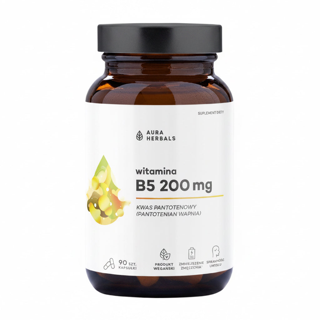 AURA HERBALS Witamina B5 200 mg, kwas pantotenowy (90 kaps.)