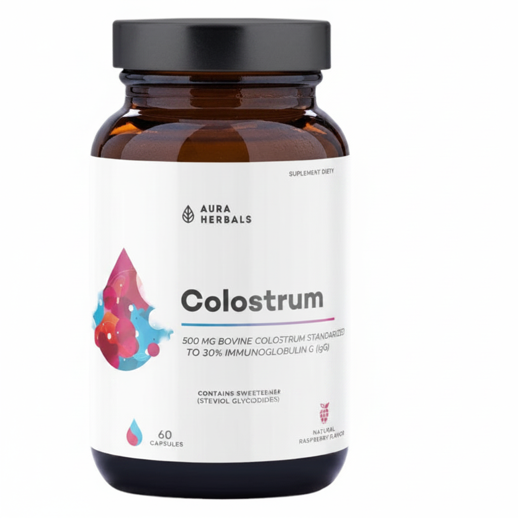 AURA HERBALS Colostrum 500 mg, słodka malina (66 g)