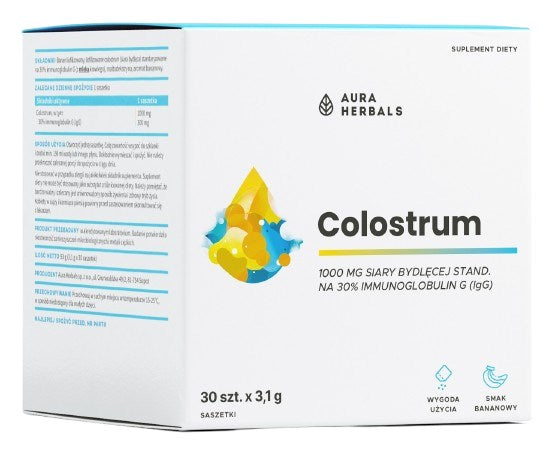 AURA HERBALS Colostrum 1000 mg, bananowe, saszetki (30 szt.)