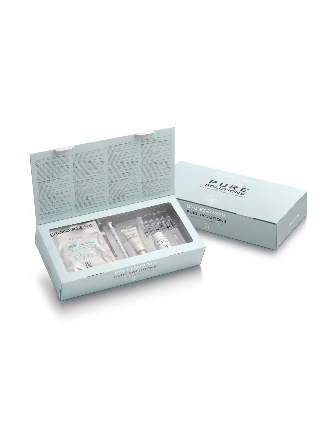 Pure Solutions Set Bruno Vassari: Balance Fluid, Vitamin A, Hydrating, Emulsion, For Face, 20 ml + Pure Solutions, Eliminates Impurities, Cream Mask, For Face, 30 g + Bruno Vassari, Purifying, Lotion-Serum, For Face, 3 ml + Bruno Vassari, Purifying, Lo...