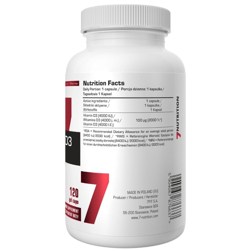 7NUTRITION Vitaminas D3 4000 TV - 120 kapsulių