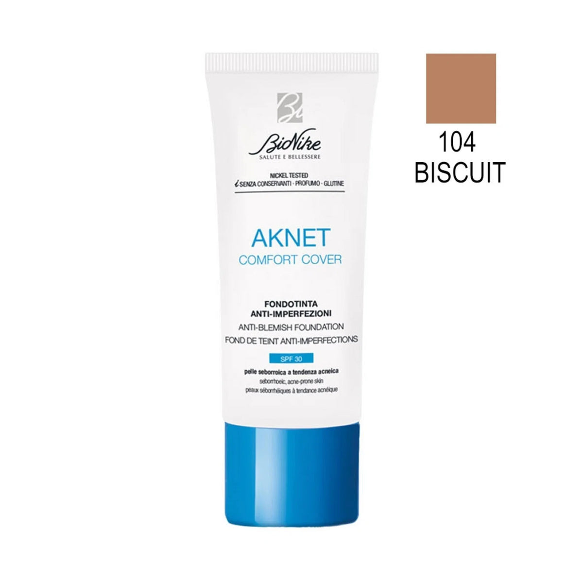 BioNike, Comfort Cover, Matte & Covering, Liquid Foundation, 104, Biscuit, SPF 30, 30 ml