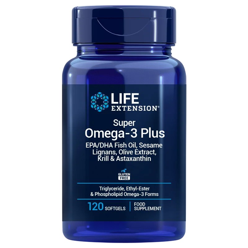 LIFE EXTENSION Super Omega-3 Plus EPA/DHA su sezamo lignanais, alyvuogių ekstraktu, krilio aliejumi ir astaksantinu EU – 120 kapsulių