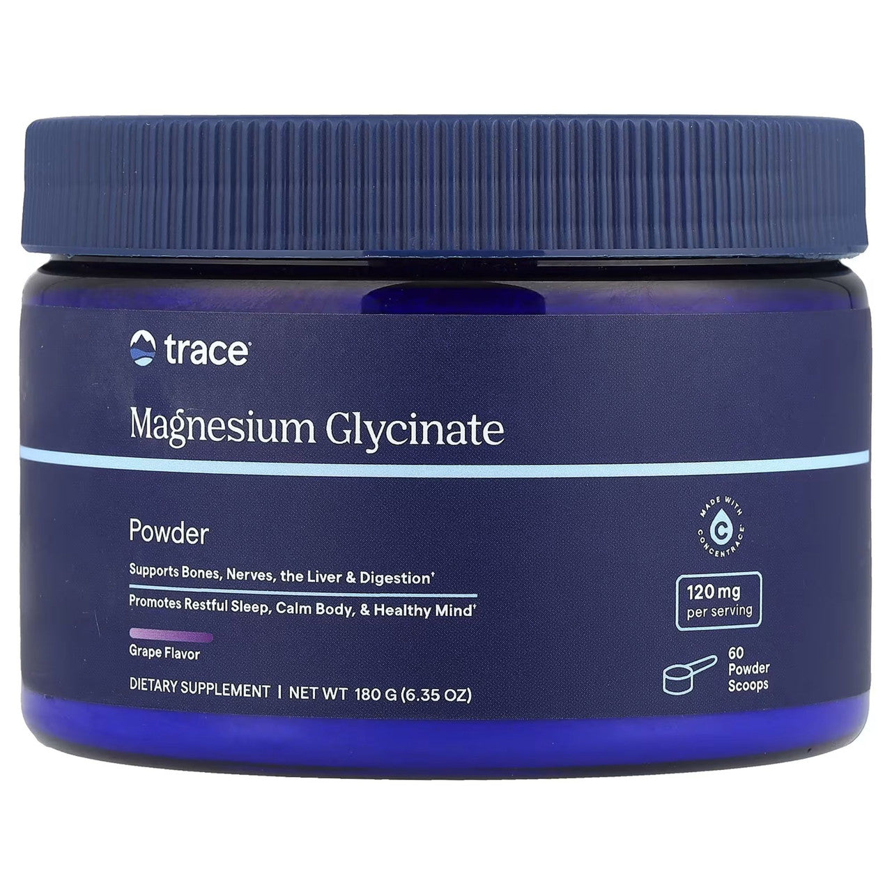 TRACE MINERALS magnio glicinato milteliai, vynuogių skonio - 180 g