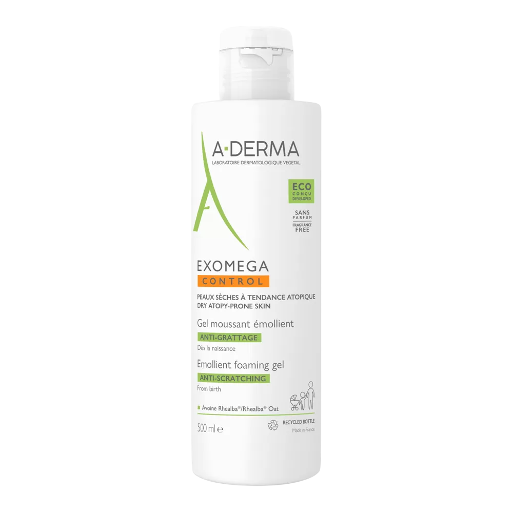 A-Derma, Exomega Control, minkštinamasis valomasis gelis veidui ir kūnui, 500 ml