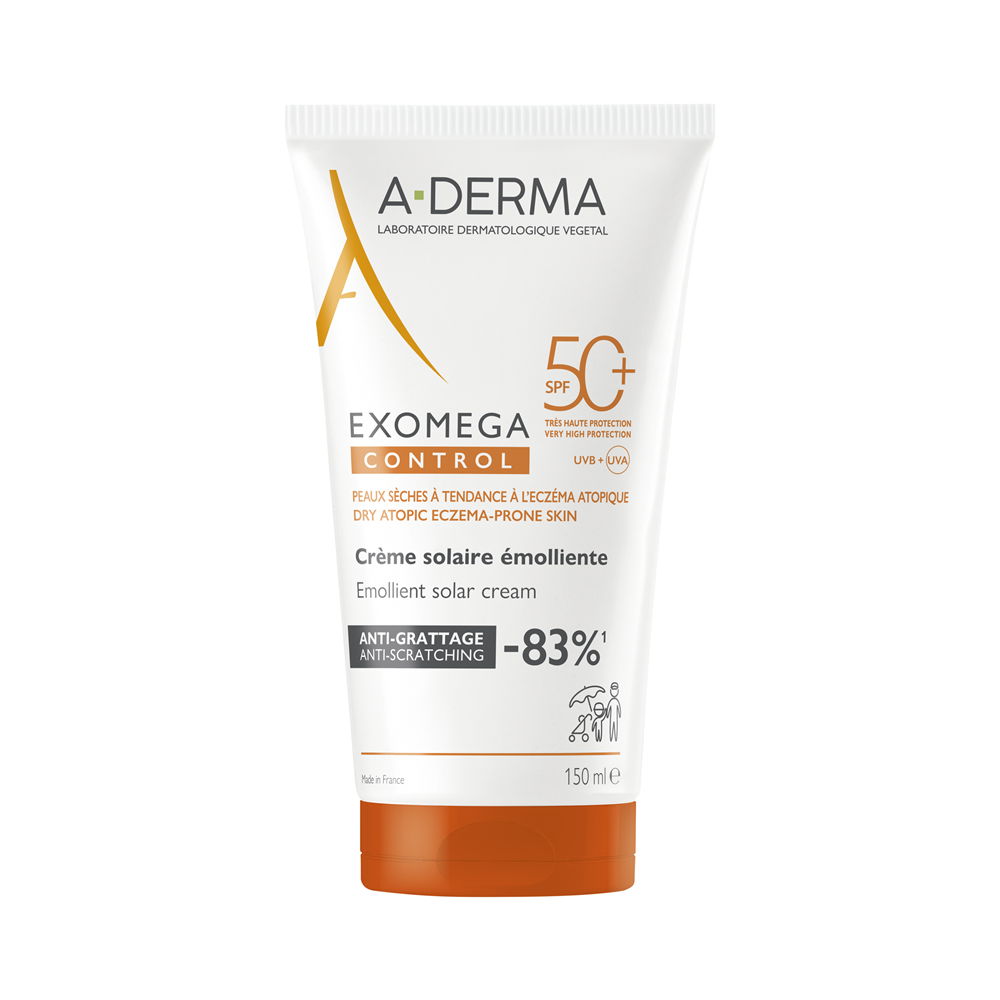 A-Derma, Exomega Control, minkštinamasis kremas veidui ir kūnui, SPF 50+, 150 ml