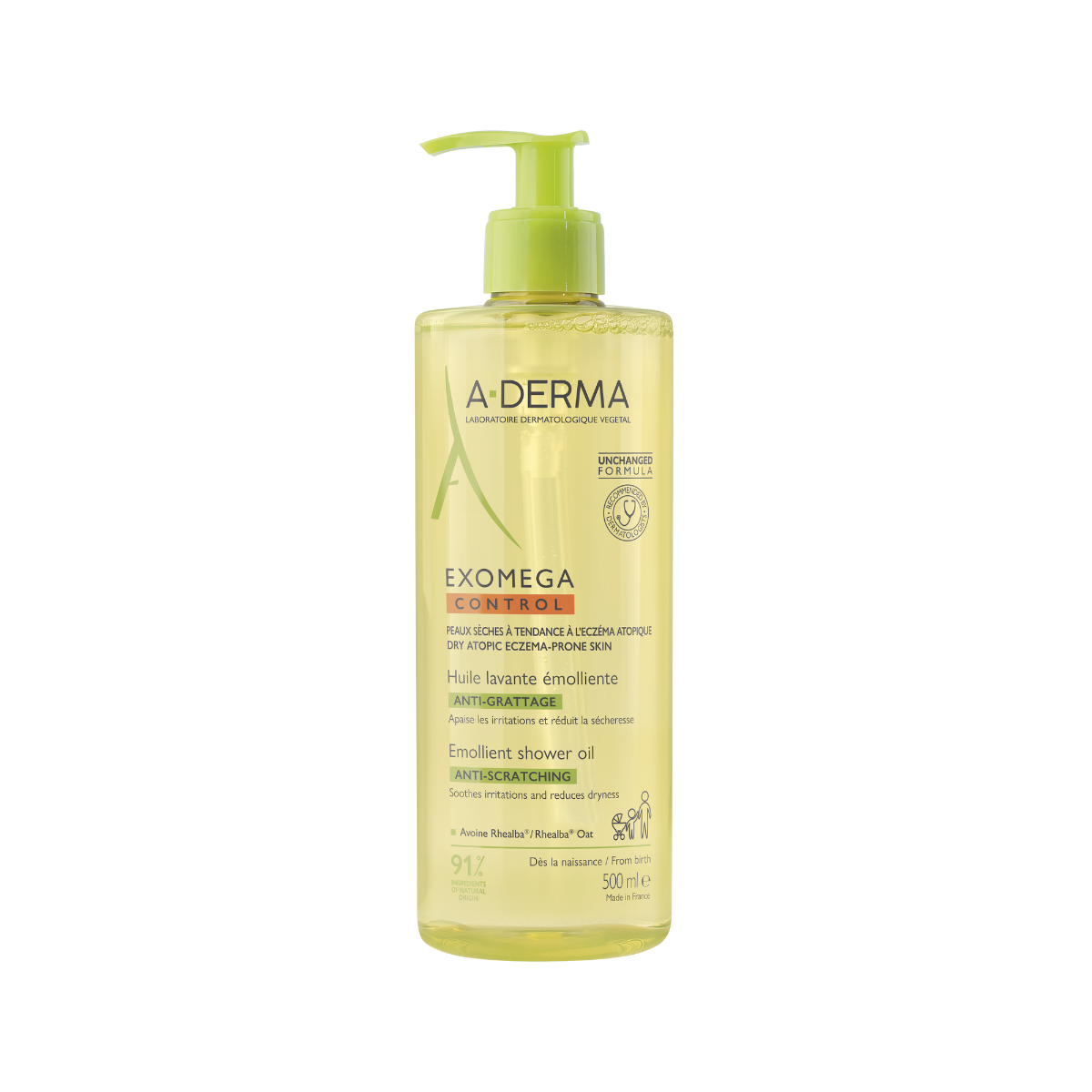 A-Derma, Exomega Control, minkštinamasis dušo aliejus, labai sausai ir atopiškai jautriai odai, 500 ml