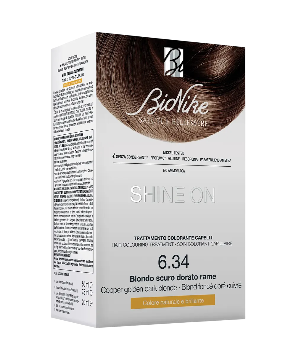BioNike, Shine On, Permanent Hair Dye, 6.34 Dark Copper Golden Blond, 145 ml