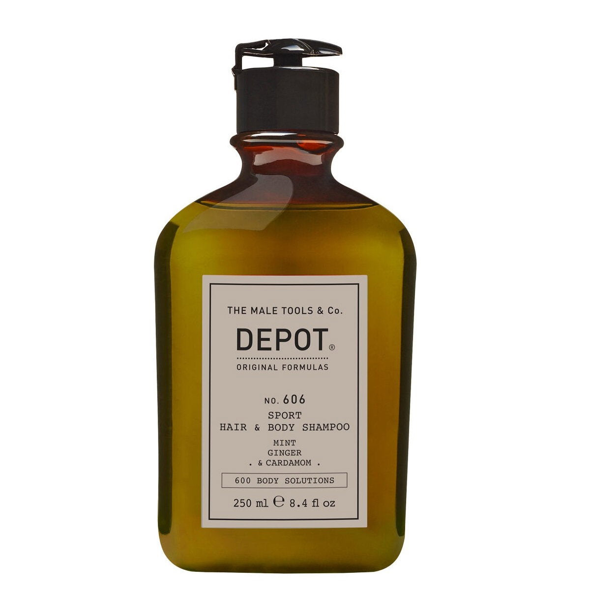 Depot, 600 Body Solutions  No. 606, Mint, Ginger & Cardamom, Shower Gel & Shampoo 2-In-1, Botanical Complex, 250 ml