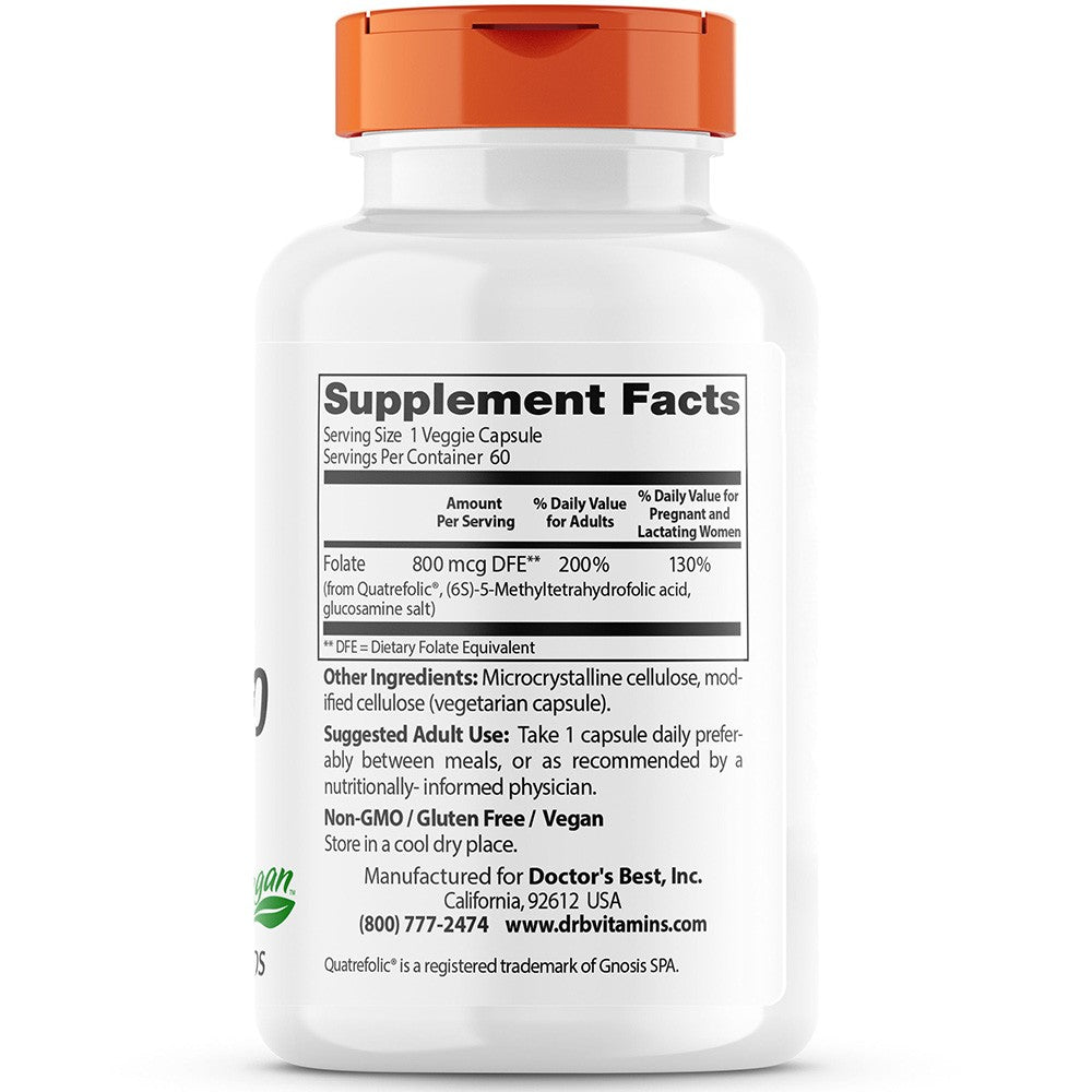 Doctor's Best folio rūgštis Quatrefolic 800 mcg – 60 kapsulių