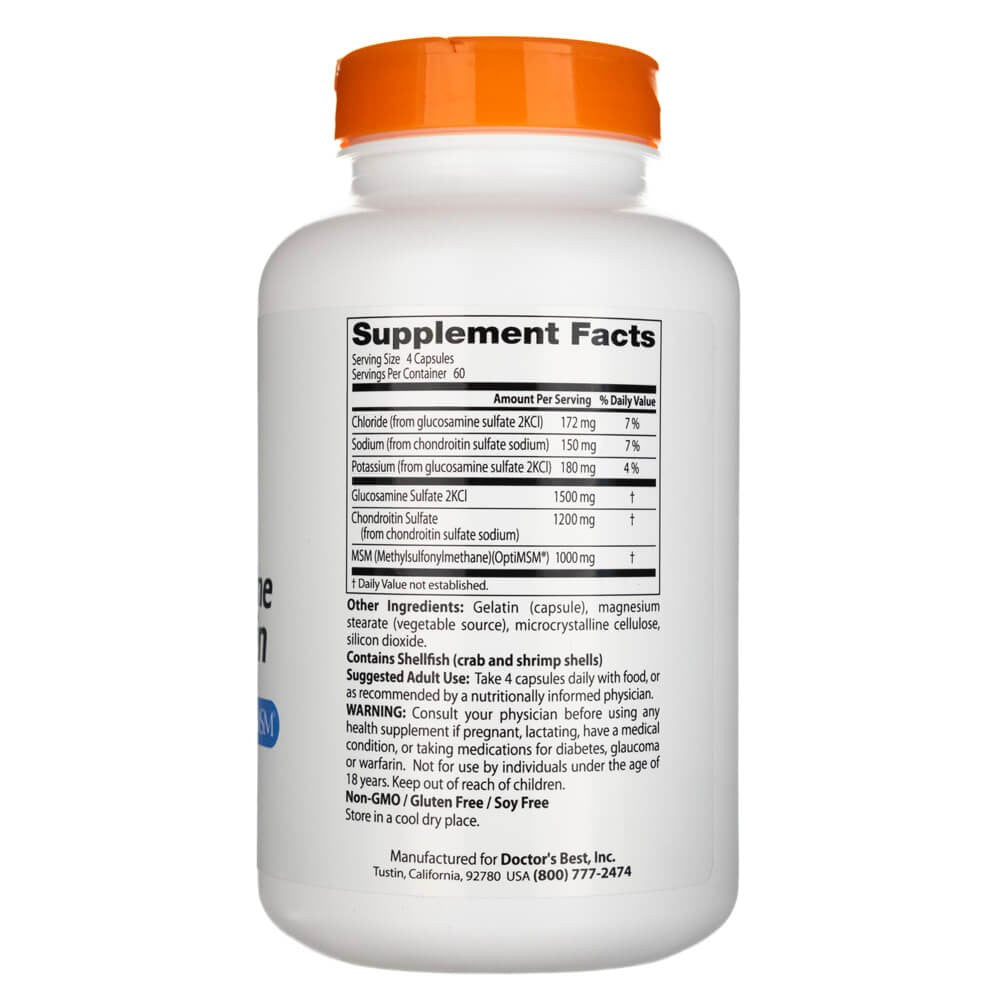 Doctor's Best gliukozamino ir chondroitino MSM su OptiMSM – 240 kapsulių