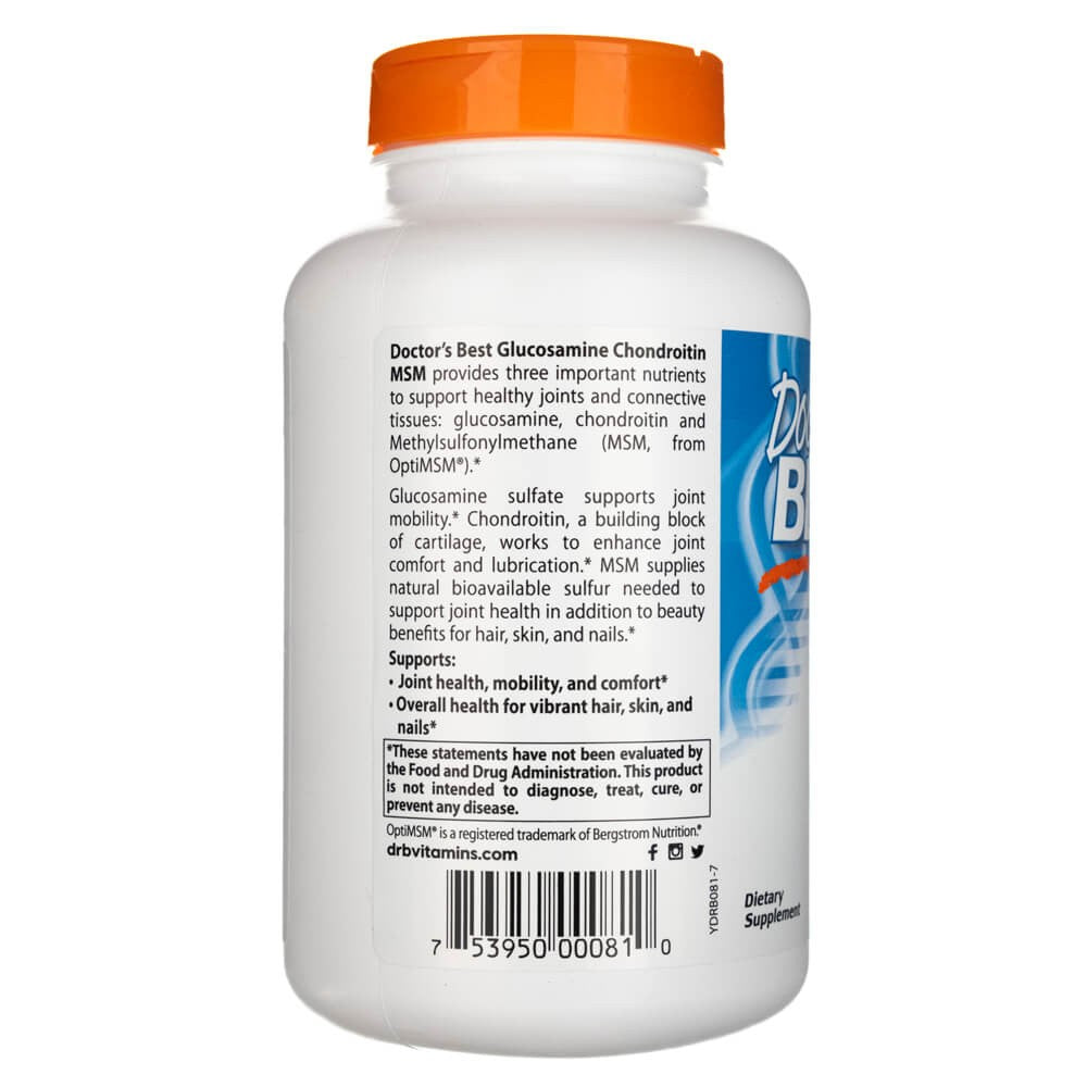Doctor's Best gliukozamino ir chondroitino MSM su OptiMSM – 240 kapsulių