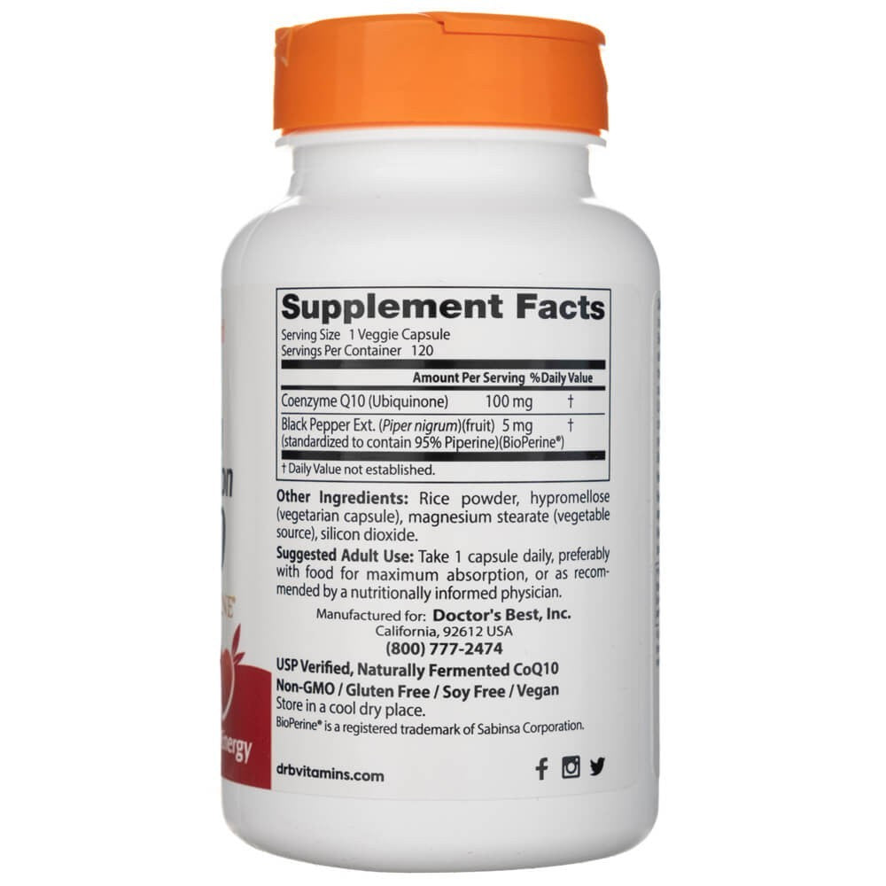 Doctor's Best didelės absorbcijos kofermentas Q10 su BioPerine 100 mg – 120 kapsulių