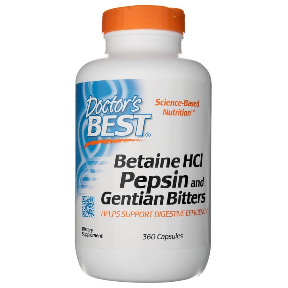 Doctor's Best betaino hidrochlorido, pepsino ir gencijonų kartūs milteliai – 360 kapsulių