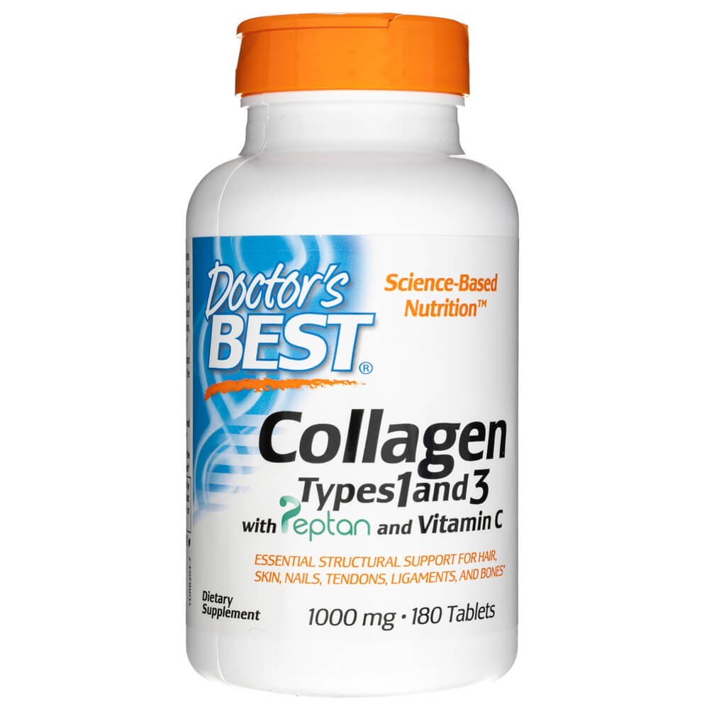 Doctor's Best 1 ir 3 tipų kolagenas su Peptanu ir vitaminu C 1000 mg – 180 tablečių