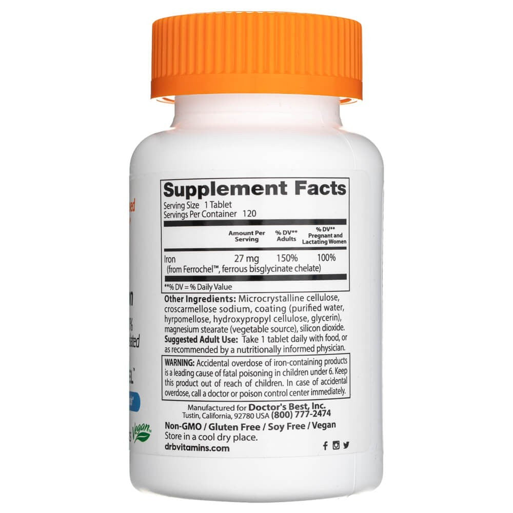Doctor's Best didelės absorbcijos geležis su Ferrochel 27 mg – 120 tablečių