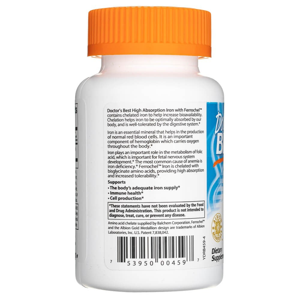 Doctor's Best didelės absorbcijos geležis su Ferrochel 27 mg – 120 tablečių