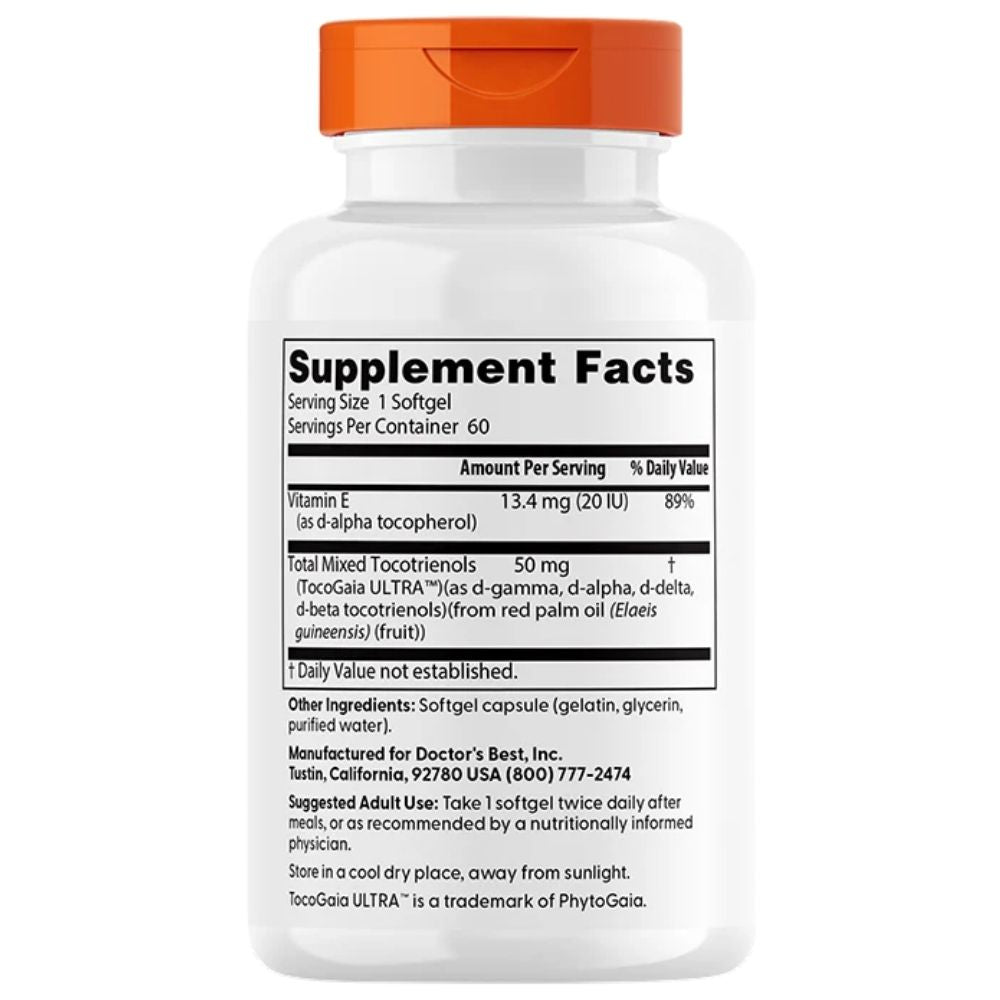 Doctor's Best vitaminas E, tokotrienoliai 50 mg – 60 kapsulių