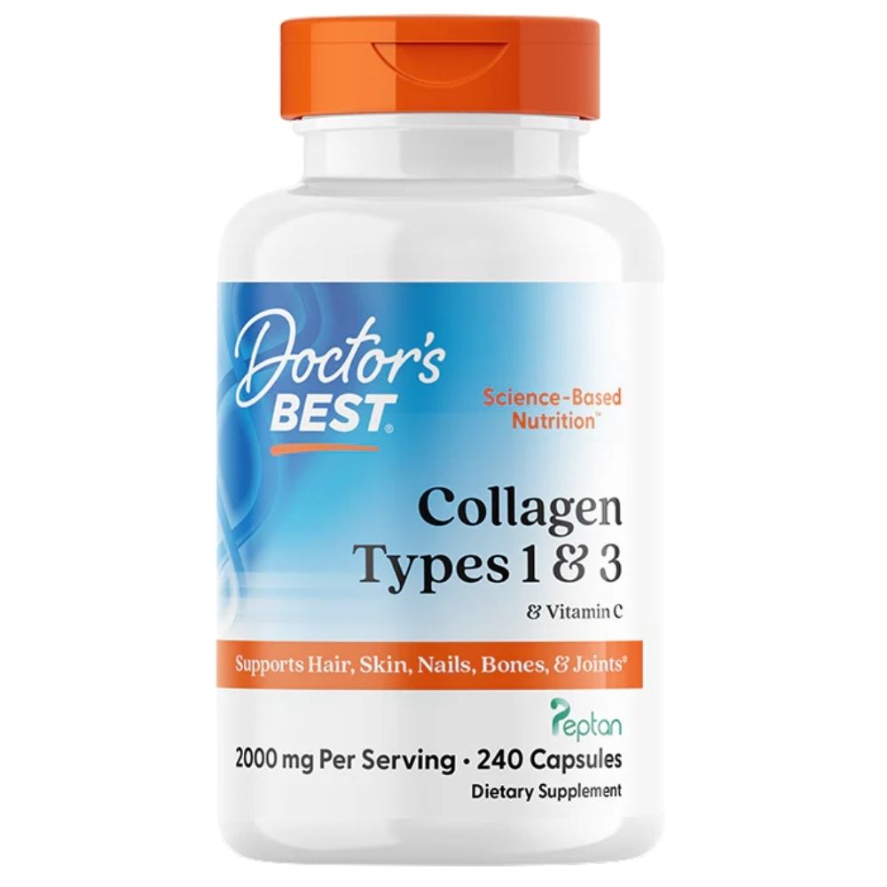 Doctor's Best 1 ir 3 tipo kolagenas + vitaminas C – 240 kapsulių