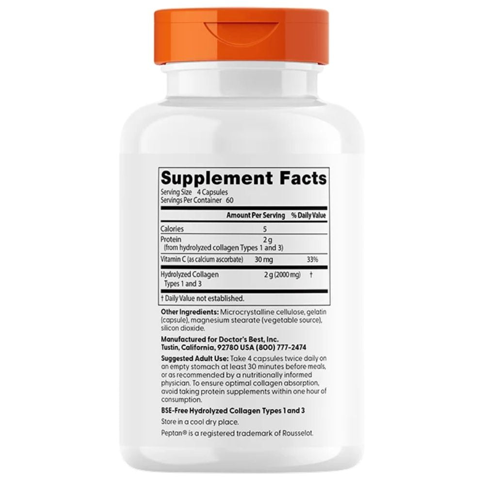 Doctor's Best 1 ir 3 tipo kolagenas + vitaminas C – 240 kapsulių