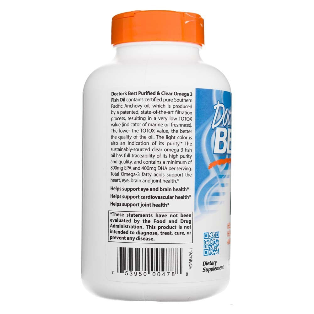 Doctor's Best išgryninti ir skaidrūs Omega 3 žuvų taukai su Goldenomega 1000 mg – 120 kapsulių
