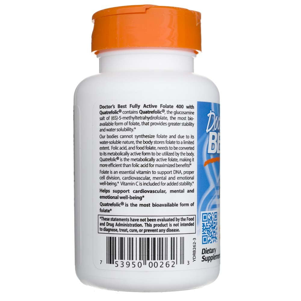 Doctor's Best pilnai aktyvus folatas 400 su Quatrefolic – 90 kapsulių
