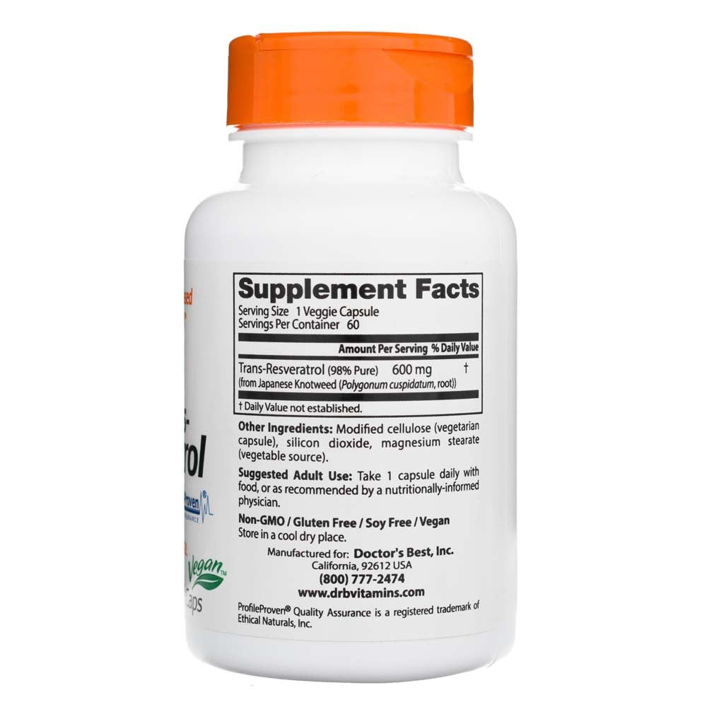 Doctor's Best didelės koncentracijos trans-resveratrolis 600 mg – 60 kapsulių