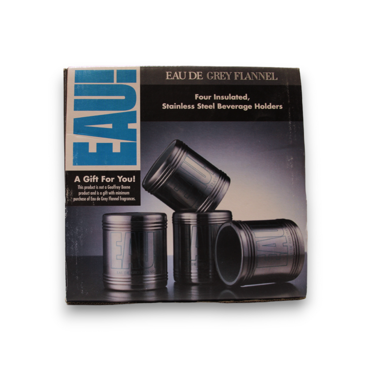 Set, Geoffrey Beene, Eau de Grey Flannel, Metal Cup Holder, Grey, 4 pcs