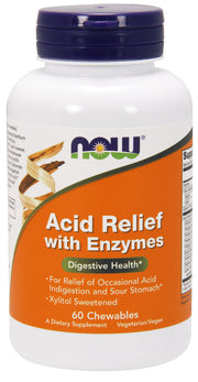 NOW Foods Rūgšties mažinimas su fermentais - 60 kramtomųjų tablečių