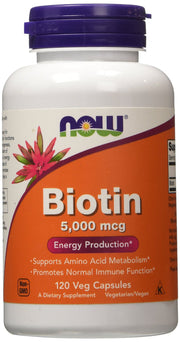 Produkto nuotrauka: NOW Foods Biotin, 5000mcg - 120 kapsulių
