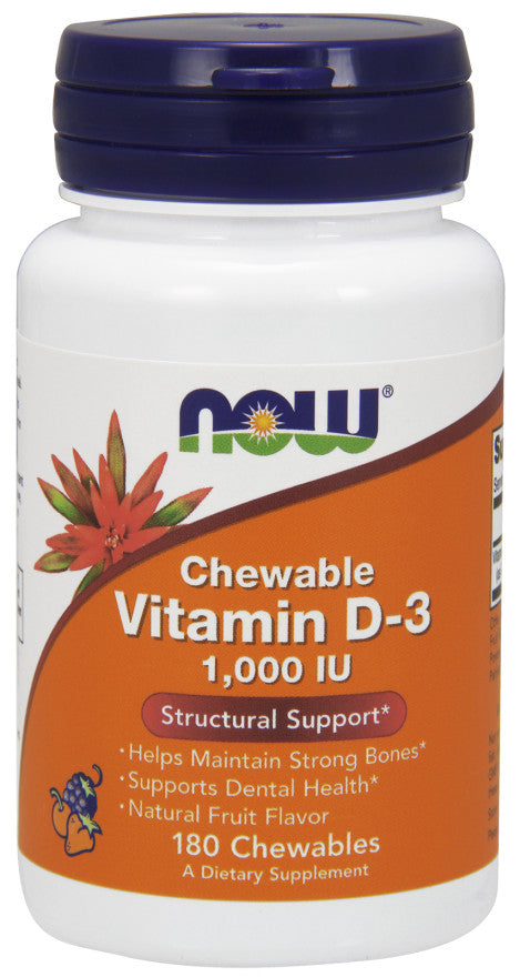 Produkto nuotrauka: NOW Foods Vitamin D-3, 1000 IU (Chewable) - 180 kramtomųjų tablečių