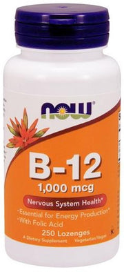 NOW Foods vitaminas B - 12 su folio rūgštimi, 1000 mcg – 250 pastilių
