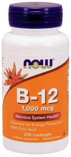 NOW Foods vitaminas B - 12 su folio rūgštimi, 1000 mcg – 250 pastilių