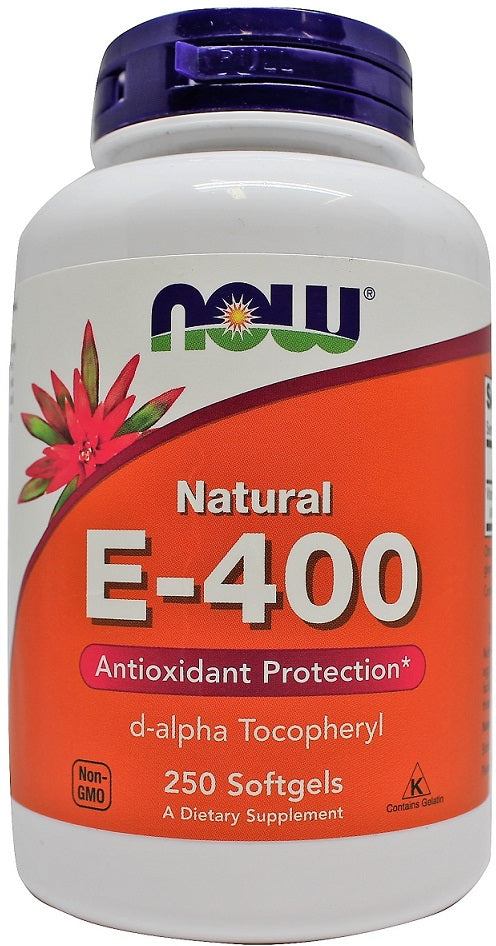 NOW Foods vitaminas E - 400, natūralus – 250 kapsulių