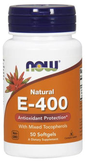 NOW Foods vitaminas E - 400 – natūralus (mišrūs tokoferoliai) – 50 kapsulių