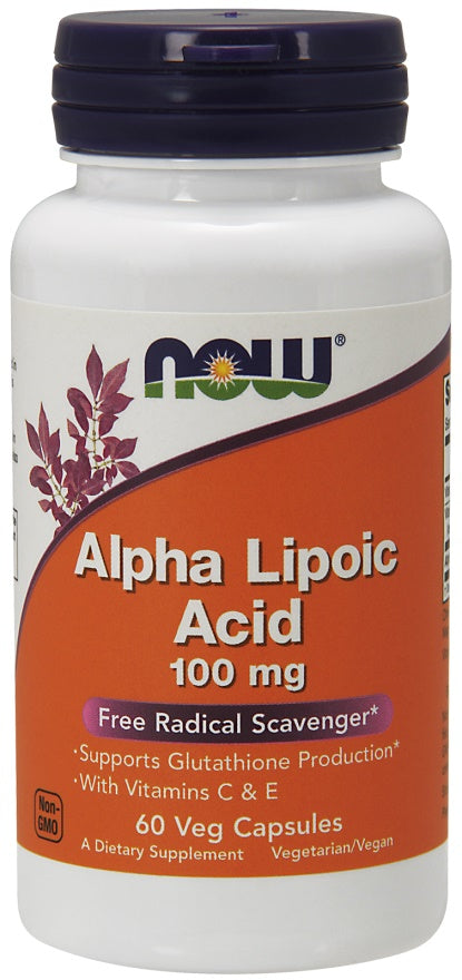 Produkto nuotrauka: NOW Foods Alpha Lipoic Acid with Vitamins C & E, 100mg - 60 kapsulių