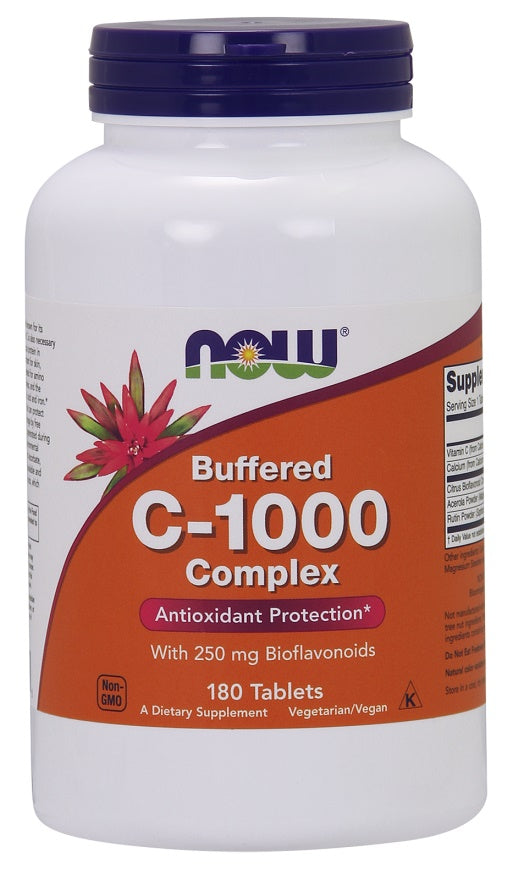NOW Foods vitamino C - 1000 kompleksas – buferinis su 250 mg bioflavonoidų – 180 tablečių