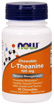 Produkto nuotrauka: NOW Foods L-Theanine with Inositol and Taurine, 100mg - 90 kramtomųjų tablečių