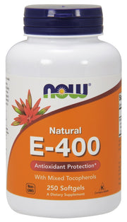 NOW Foods vitaminas E - 400 – natūralus (mišrūs tokoferoliai) – 250 kapsulių